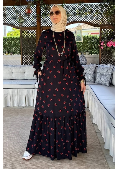 Rabia Şamlı Gül Lacivert Elbise Normal
