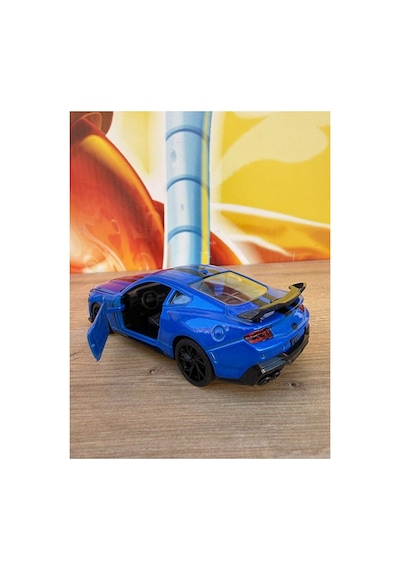 Ford Mustang Diecast Model Araba Sesli Işıklı Açılan Kapılar Ford Spor Model Araba Mavi - Siyah