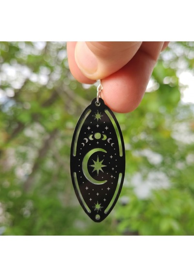 Siyah Akrilik Ay Yıldız Küpe - Astroloji Tasarımlı Ultra Hafif Mistik Kadın Küpesi