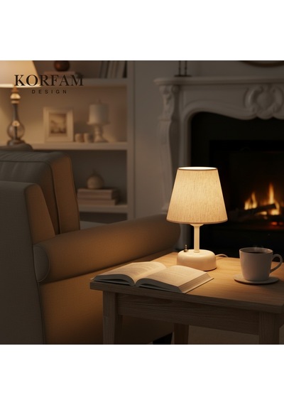 Beyaz Keten Kumaş Başlıklı Kablosuz Pilli Masa & Gece Lambası Çok Renkli