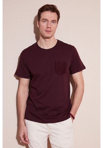 Buratti % 100 Pamuklu Slim Fit Bisiklet Yaka Cepli Erkek T Shirt 5902000 Vişne