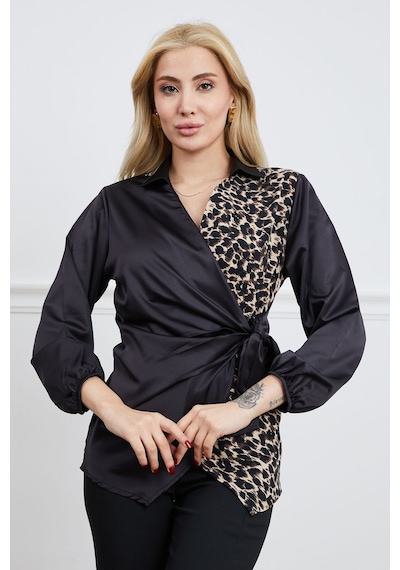 Dparis Leopar Garnili Anvelop Saten Gömlek