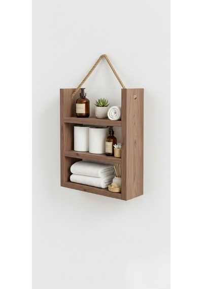 Ahşap 3'lü Duvar Rafı - Dekoratif Banyo Ve Mutfak Organizeri - 60x30 Cm Diğer