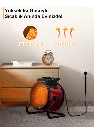 Elektrikli Isıtıcı Fan 3000w Hızlı Isınma, 3 Kademeli Ayar, Sessiz Ptc Isıtma