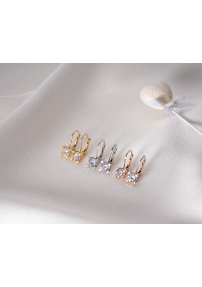 925 Ayar Papatya Silver Tektaş Küpe.rose.gold.rodaj Gümüş