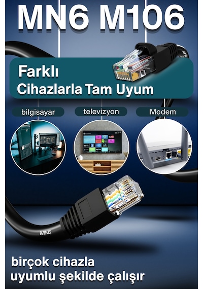 Mn6 M106 Cat6 Utp Ethernet Kablosu 35 Metre, Dış Mekan Uv Korumalı Çift Katmanlı Pe+pvc 0.50mm