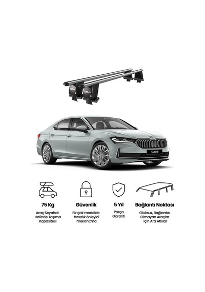 Royal Skoda Superb 2015 Ve Sonrası Uyumlu Gri Kilitli Ara Atkı Port Bagaj Tavan Barı