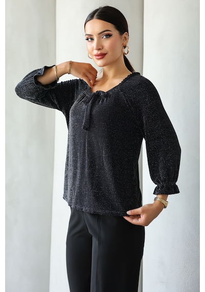 Lupinn Moda Kadın Siyah Simli/taşlı/parlak/ışıltılı Bağlama Detaylı Uzun Kollu Bluz Zarif Tasarım, Şık Ve Rahat Kombinler İçin Siyah Lupinn Moda Kadın Siyah Simli/taşlı/parlak/ışıltılı Bağlama Detaylı Uzun Kollu Bluz Zarif Tasarım, Şık Ve Rahat Kombinler İçin Siyah