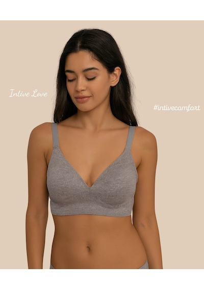 Softease V Yaka Balensiz Dikişsiz Lazer Kesim Rahat Soft Kumaştan Gri