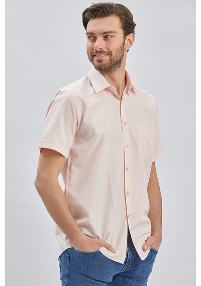 İmza Somon Kısa Kollu Desenli Sert Yaka Cepli Klasik Comfort Fit Rahat Kesim Gömlek 1004240231-somon Somon