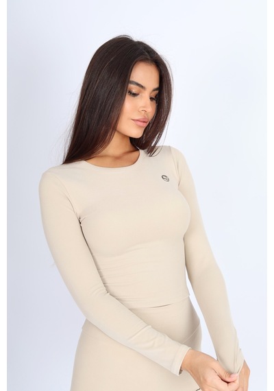 Soft&Basic Uzun Kollu Bisiklet Yaka Bej Body Bej