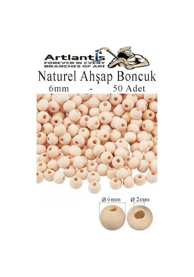 Naturel Ahşap Boncuk 6mm 50 Li 1 Paket Ham Boyanabilir Ahşap Yuvarlak Doğal Boncuklar Takı Tasarım Ektinlik Kreş Okul