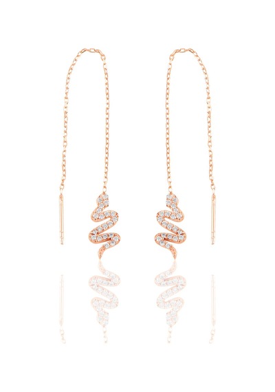 Gümüş Zincirli Yılan Küpe Barcode Gold - Rose Gold - Rodyum
