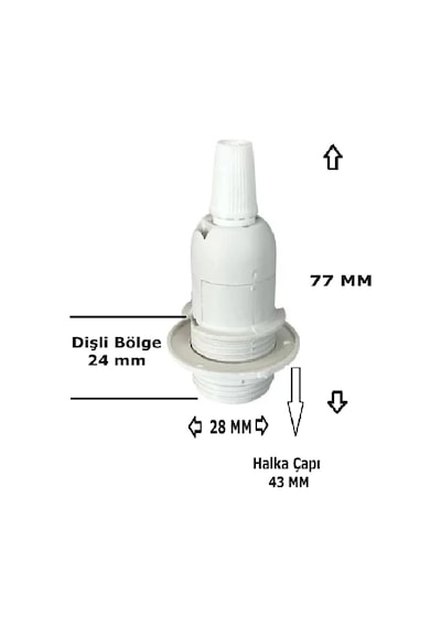 2 Metre Arapuarlı Aç Kapat Anahtar Fişli Abajur Duyu E14 2x0,50 Şeffaf Kablo - Beyaz Duy