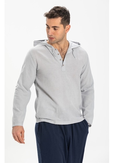 Şile Bezi Kapüşonlu Erkek Sweatshirt Gri Gri