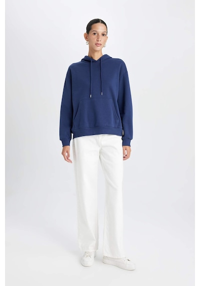 DeFacto Relax Fit Kapüşonlu Kanguru Cepli Kalın Basic Düz Sweatshirt W1240AZ24WNNV42 Lacivert