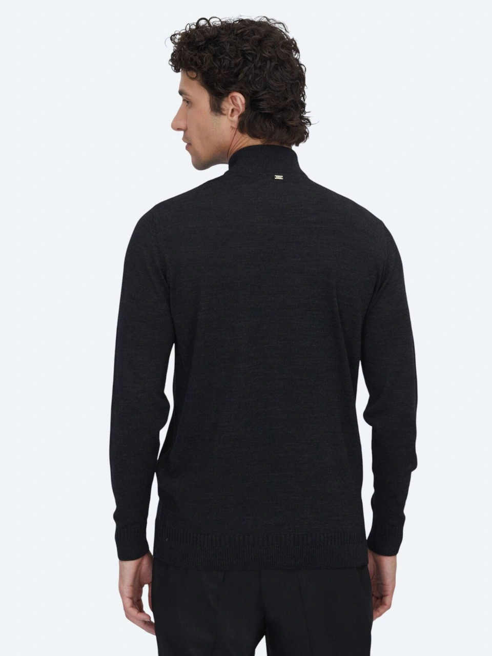 Kip Antrasit Yarım Balıkçı Yaka Jakarlı Yün Karışımlı Triko Kazak Antrasit