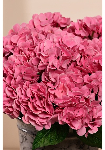 Pembe Yapay Ortanca Çiçeği 5 Dallı Premium Canlı Islak Dokulu 42 Cm