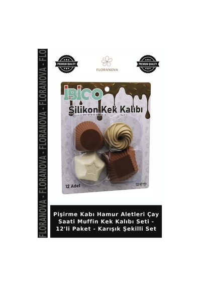 Pişirme Kabı Hamur Aletleri Çay Saati Muffin Kek Kalıbı Seti - 12'li Paket - Karışık Şekilli Set Çok Renkli