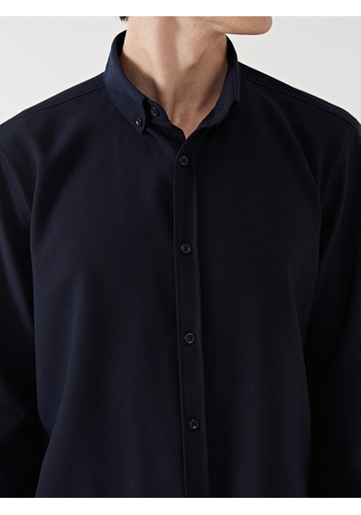 Lcw Vision Lacivert Slim Fit Uzun Kollu Armürlü Erkek Gömlek