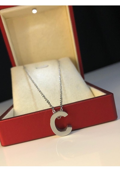 C Harfi Üç Boyutlu Beyaz Çelik Kadın Kolye Işıklı Kutuda Sevgiliye Eşe Anneye Arkadaşa Kolye Beyaz