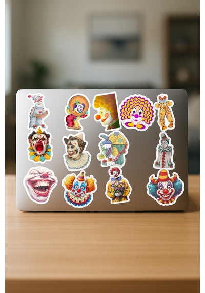 Palyaço Vintage Telefon Laptop Bullet Journal Yapışkanlı Folyo Sticker Paketi 21 Adet Çok Renkli