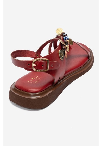Luvi Shoes Hush Kırmızı Hakiki Deri Boncuklu Kadın Parmak Arası Sandalet