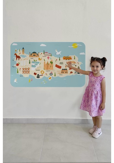 Eğitici Ve Öğretici Cocuk Odası Türkiye Haritası Duvar Sticker-60x105-3879 Renkli
