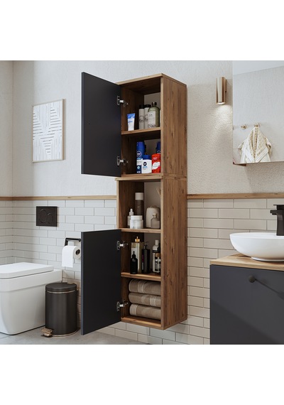 Banyo Dolabı Mat Mdf 150 X 35 Cm Boy Dolabı Atlantik Çam - Antrasit