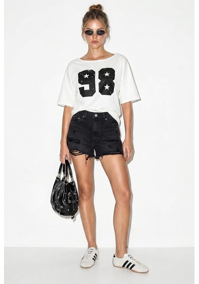 Shade Kadın Kayık Yaka Baskılı Oversize %100 Pamuk T-shirt Öt100005 60286270 - Beyaz