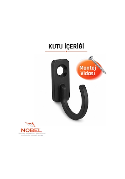 Anahtar Askısı, Metal Vestiyer Askısı, Siyah, Dolap Askılığı 5'li Set Vidalı Si Yah