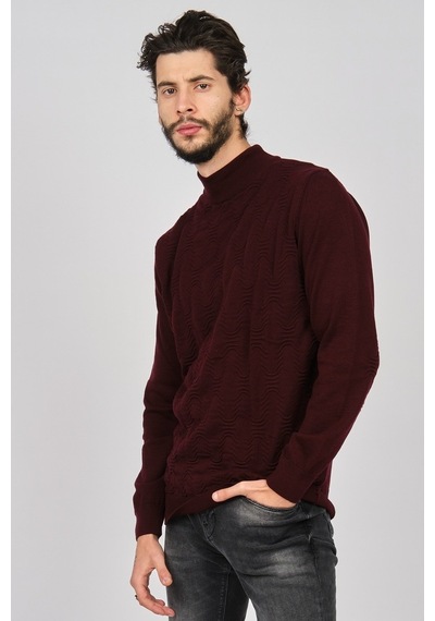 Dio Rise Erkek Desenli Yarım Balıkçı Kazak 650189280 Bordo Bordo