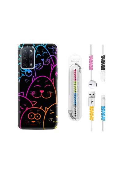 Oppo A55 Kılıf Kablo Koruyuculu Neon Cats 1790