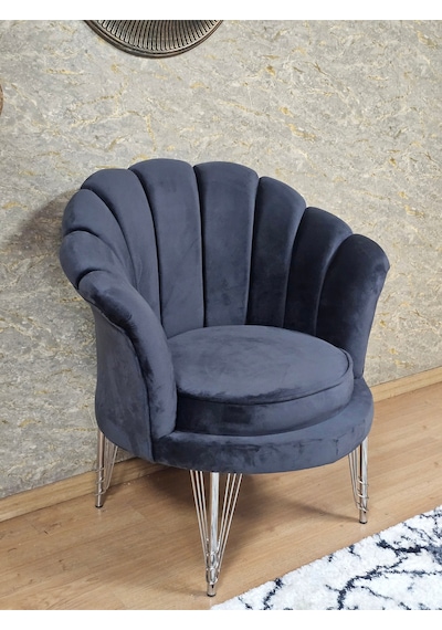 Zafir Tekli İstiridye Krom Kaplama Telli Ayak Çay Seti Koltuk Tekli Berjer , Balkon, Salon, Ofis Füme