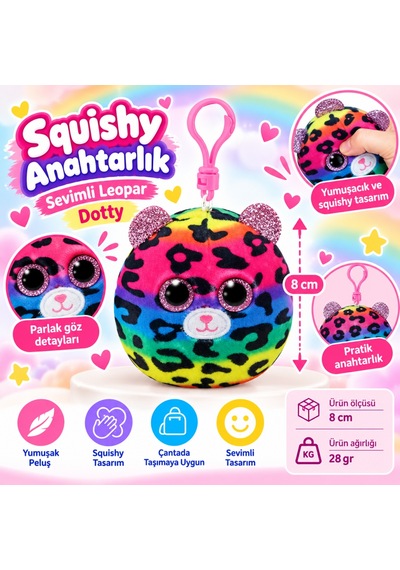 Ty Squishy Beanies Peluş Leopar Anahtarlık Dotty Nhr