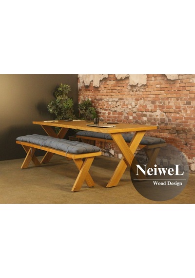 Neiwel Odes Doğal Ahşap Banklı Toplantı Masasıı x 120 x 300 Açık Ceviz