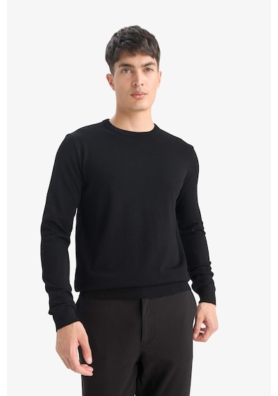 Defacto Regular Fit Bisiklet Yaka Basic Düz Premium Triko Kazak A5268AX23AU Siyah