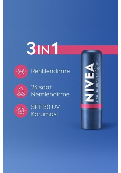 Nivea 3'ü 1 Arada Nemlendirici Dudak Bakım Kremi Pink 4.8 G