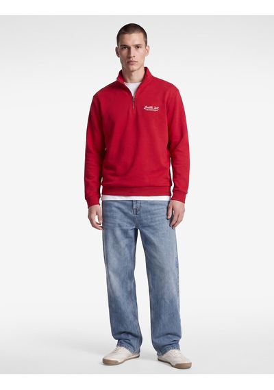 Koton Pamuklu Uzun Kollu Baskılı Yarım Fermuarlı Sweatshirt Kırmızı 7wam70062mk