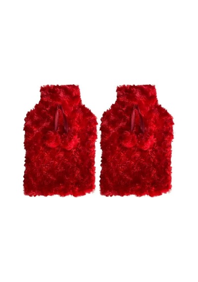 Sıcak Su Torbası 2 Adet,kırmızı Renkli,ponponlu Termofor 26x17x2cm 1 Litre Kırmızı