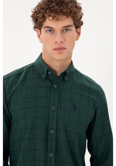 U.s. Polo Assn. Erkek Koyu Yeşil Gömlek Desenli 50296597-vr079 Koyu Yeşil