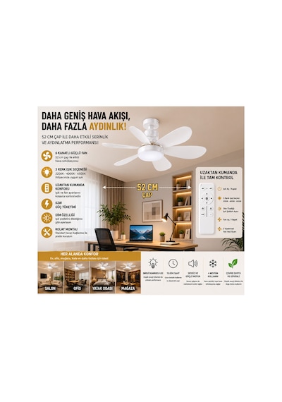 Ct-1154 62w Lodos Fan Led Kumandalı Işıklı Tavan Vantilatörü