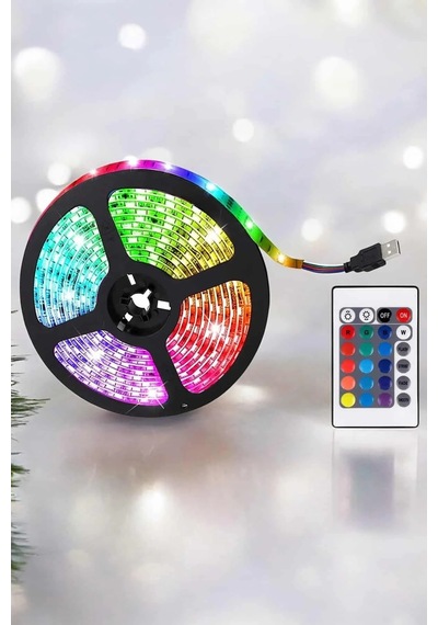 Yeni Nesil Rgb Işıklı 10metre Şerit Led Kumandalı Şarj Edilebilir Açık Mavi