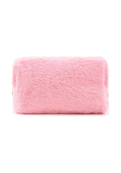 Pembe Shk244 Peluş Kumaş Fermuarlı Tek Bölmeli Seyahat Ve Makyaj Çantası,pembe