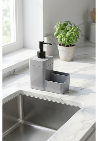 Makri Home Diamond Süngerlikli Sıvı Sabunluk 450 Ml 19x16x8 Cm - Gri Gri
