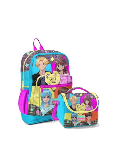 Coral High Kız Çocuk Dört Bölmeli Okul Sırt Ve Beslenme Çantası Seti Mavi Pembe Anime