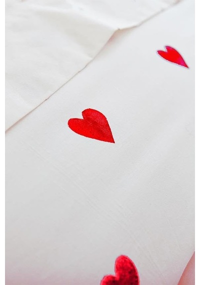 Heart Tek Kişilik Çarşafı Lastikli Kalpli Nevresim Takımı Kırmızı 0