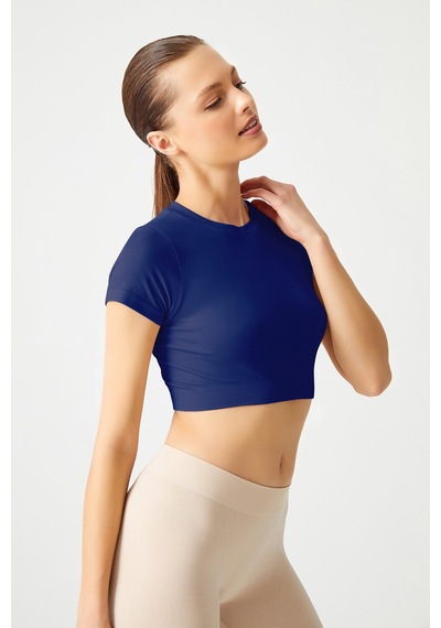 Los Ojos Lacivert Seamless Yumuşak Dokulu Spor T-shirt Crop Top Lacivert Lacivert