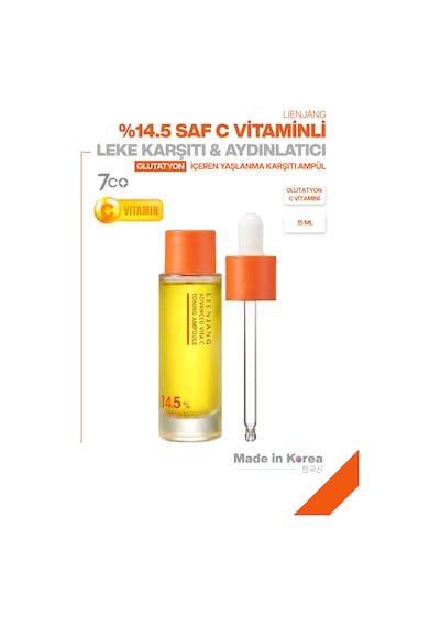 %14.5 Saf C Vitamini & Glutatyon Leke & Kırışıklık Karşıtı Yoğun Aydınlatıcı Ton Eşitleyici Ampül 15 Ml