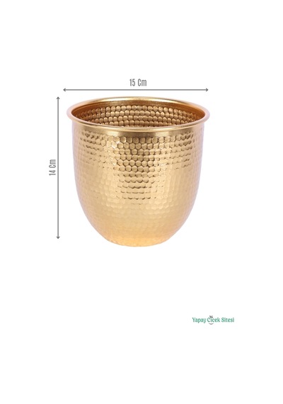 Yapay Çiçek Sitesi Metal Darbeli Cezve Saksı 14 Cm Altın
